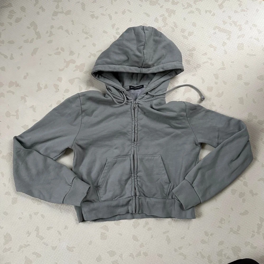 Brandy Melville Cropped Zip Hoodie - Blueish Gray - Picture 4 of 8